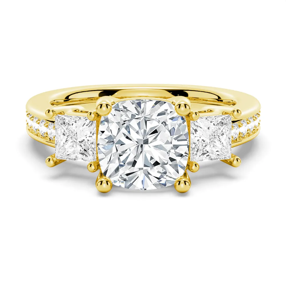 Three Stone Cushion Shaped Engagement Ring With Princess Cut Accents sold by MSBLUE Jewelry product image thumbnail 2