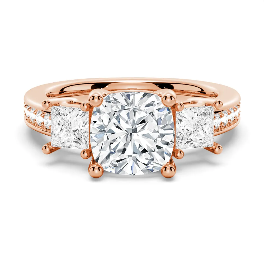 Three Stone Cushion Shaped Engagement Ring With Princess Cut Accents sold by MSBLUE Jewelry product image thumbnail 3