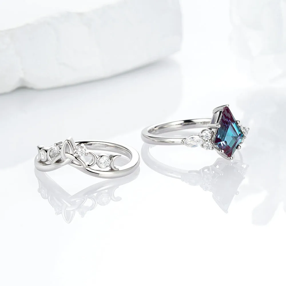 2 CT. Art Deco Unique Kite Cut Alexandrite Engagement Ring Set With Moonstone Accents sold by MSBLUE Jewelry product image thumbnail 5