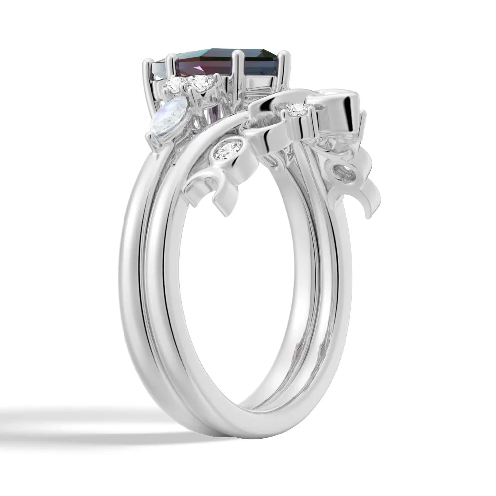 2 CT. Art Deco Unique Kite Cut Alexandrite Engagement Ring Set With Moonstone Accents sold by MSBLUE Jewelry product image thumbnail 2