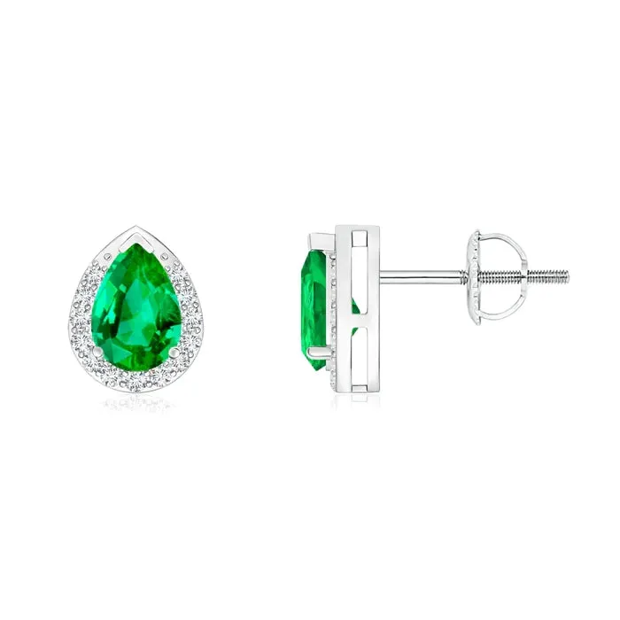 1.12 CT. Pear-Shaped Emerald Stud Earrings with Halo sold by MSBLUE Jewelry