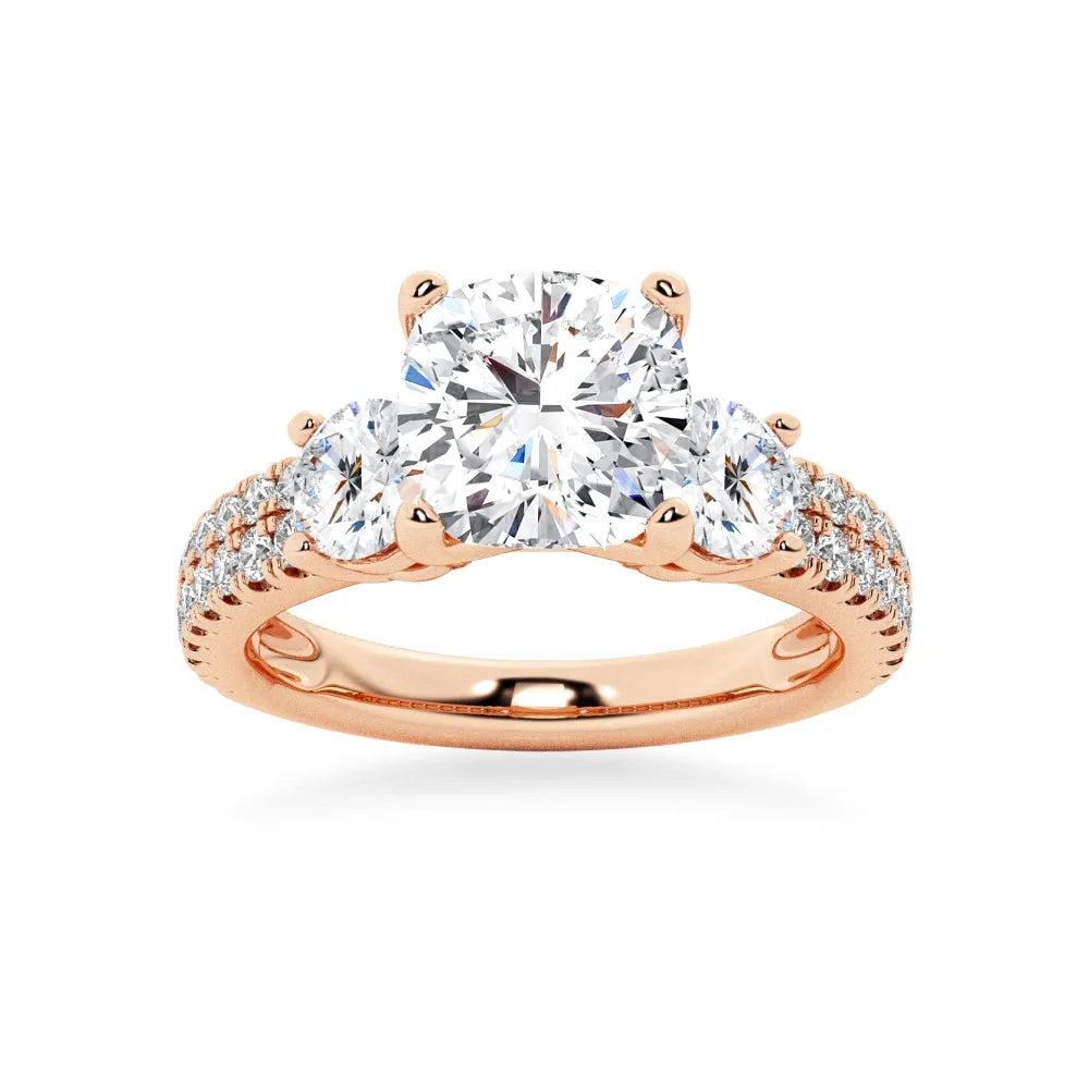 NEW Double Row Pave Three Stone Cushion Cut Moissanite Engagement Ring sold by MSBLUE Jewelry product image thumbnail 3