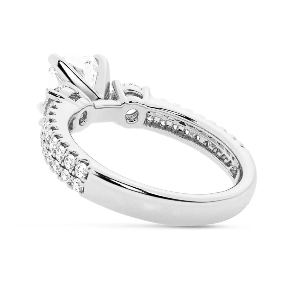 NEW Double Row Pave Three Stone Cushion Cut Moissanite Engagement Ring sold by MSBLUE Jewelry product image thumbnail 5