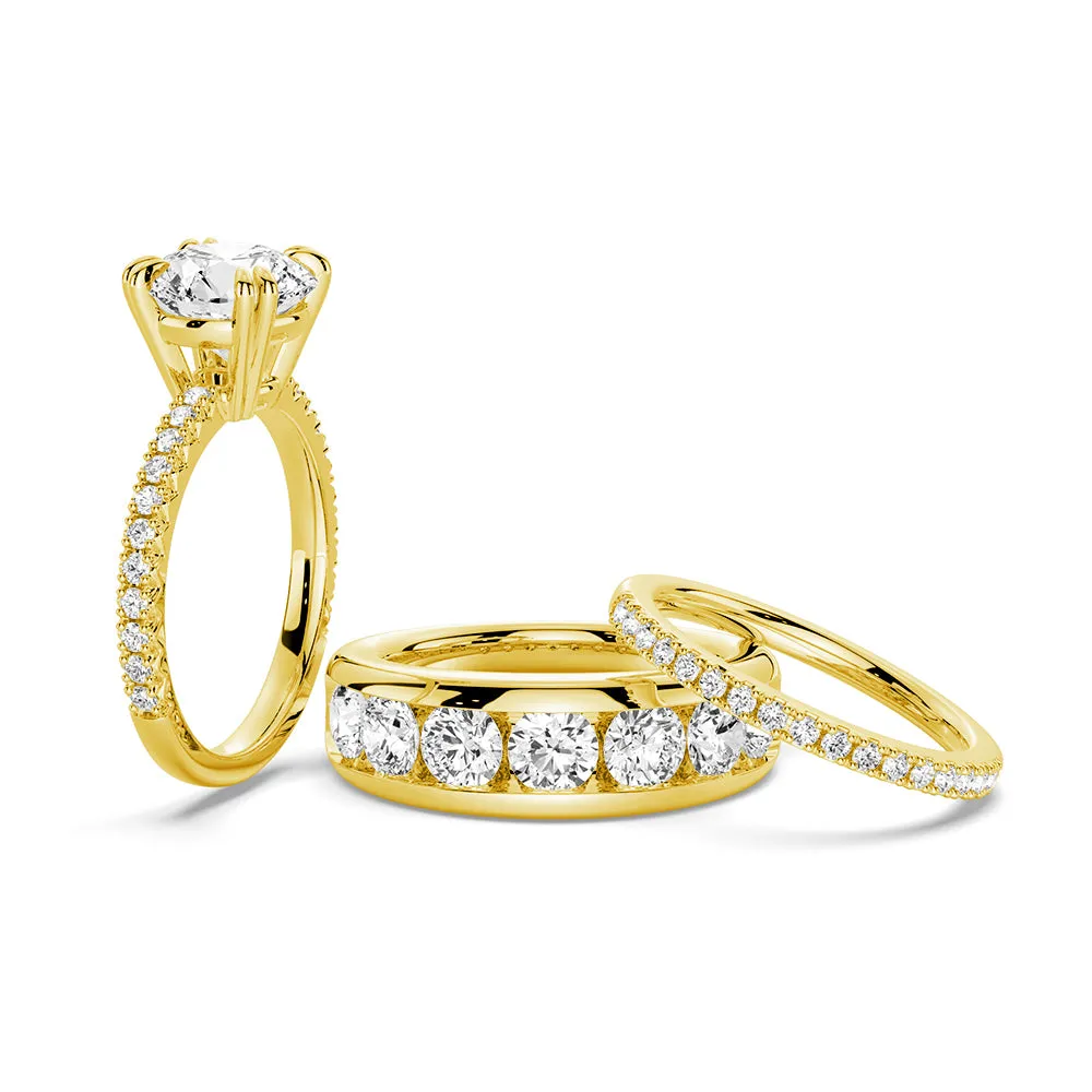 Round Cut Moissanite Couple's Ring Set with Men's Wedding Band sold by MSBLUE Jewelry product image thumbnail 2