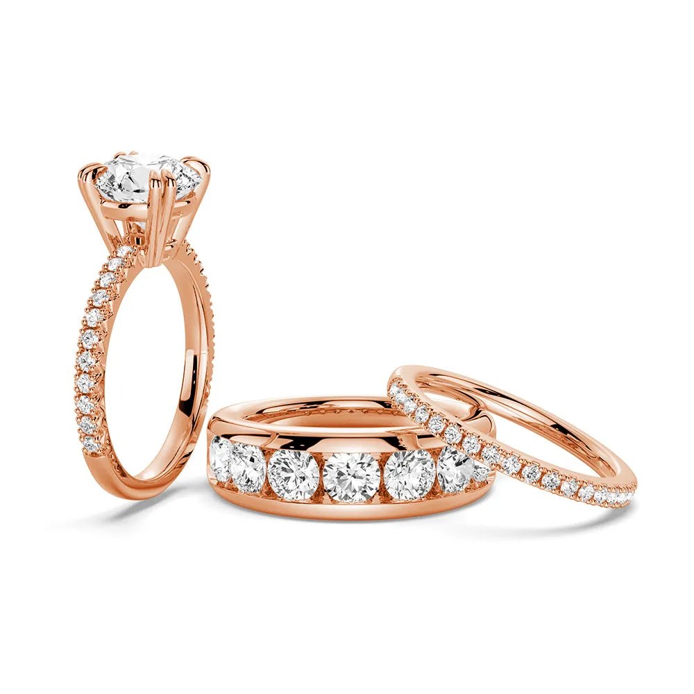 Round Cut Moissanite Couple's Ring Set with Men's Wedding Band sold by MSBLUE Jewelry product image thumbnail 3