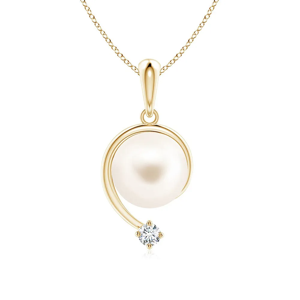 8mm Freshwater Cultured Pearl and Moissanite Swirl Pendant sold by MSBLUE Jewelry product image thumbnail 2