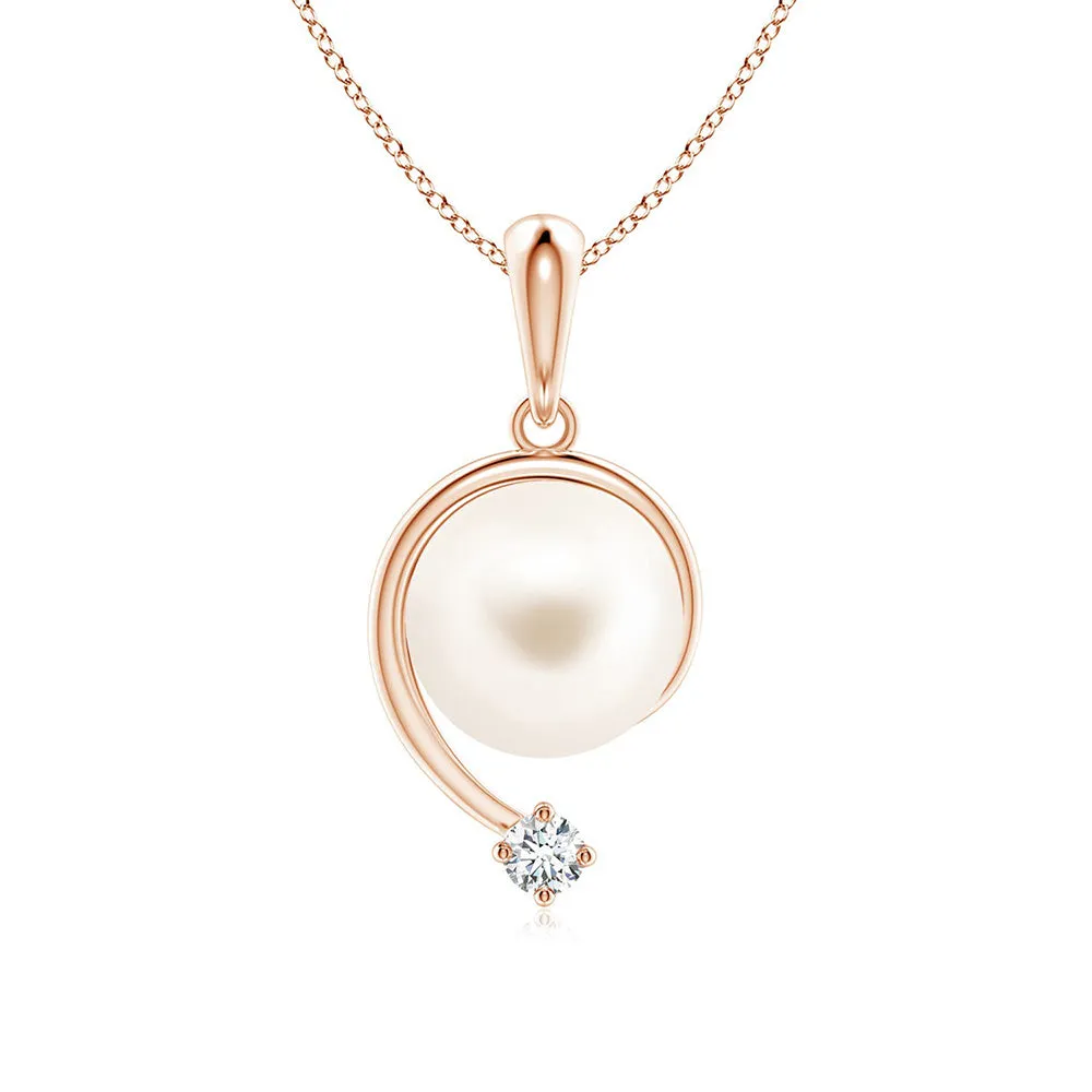 8mm Freshwater Cultured Pearl and Moissanite Swirl Pendant sold by MSBLUE Jewelry product image thumbnail 3