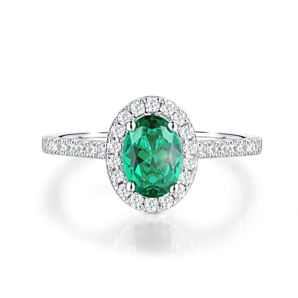 2 CT. Oval Emerald with Classic Halo Ring sold by MSBLUE Jewelry