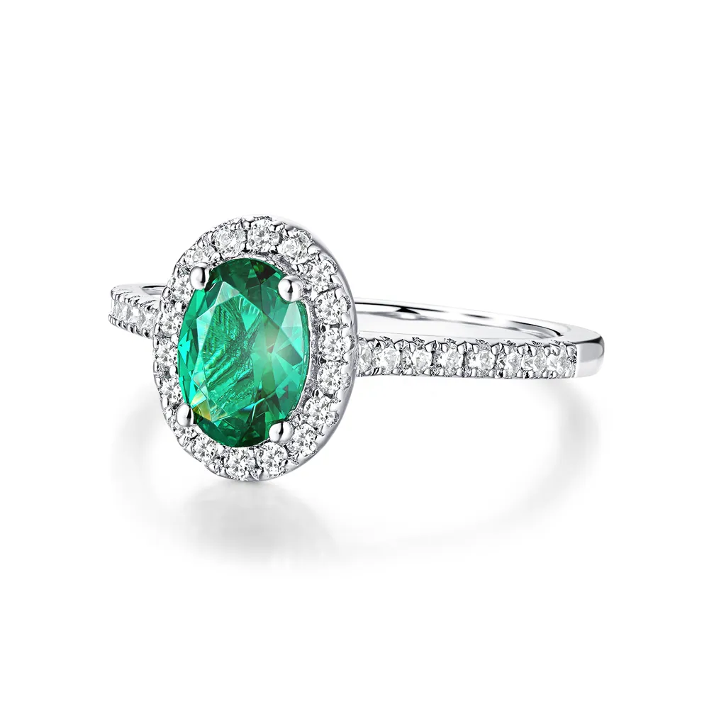 2 CT. Oval Emerald with Classic Halo Ring sold by MSBLUE Jewelry product image thumbnail 4
