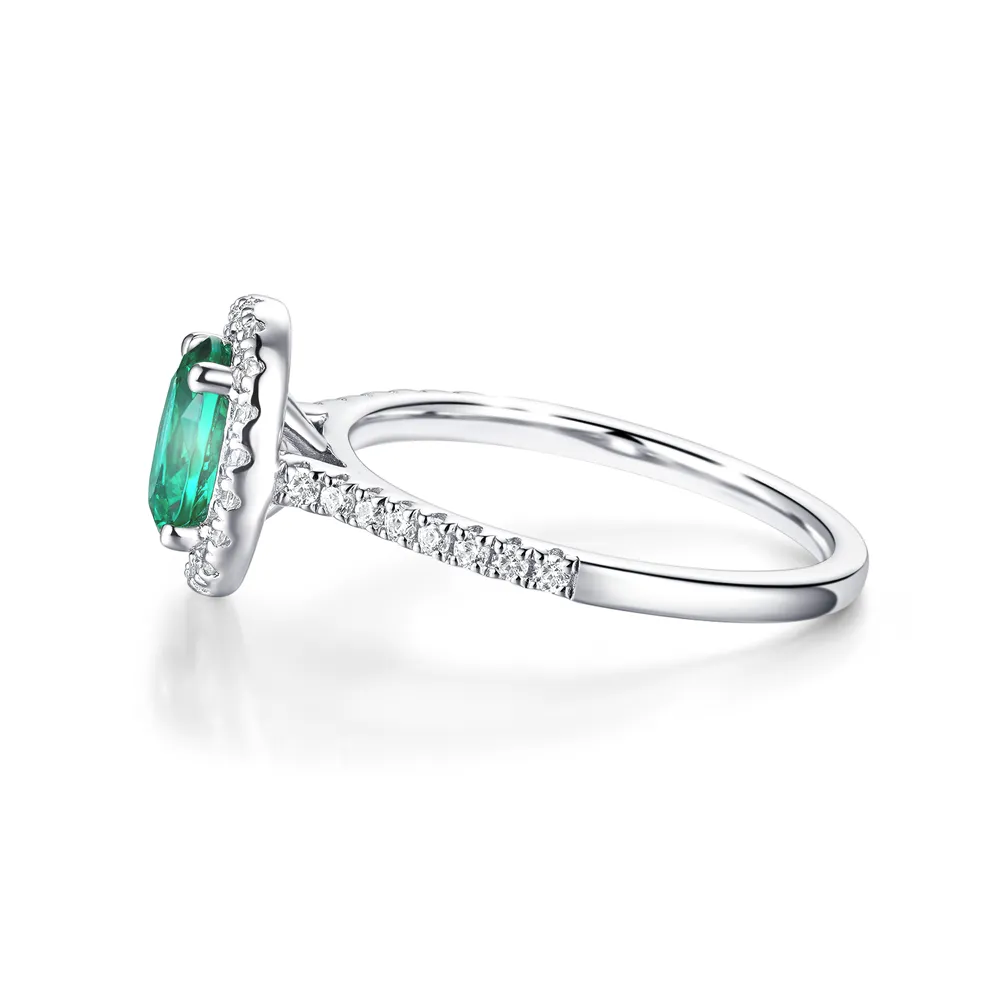 2 CT. Oval Emerald with Classic Halo Ring sold by MSBLUE Jewelry product image thumbnail 5