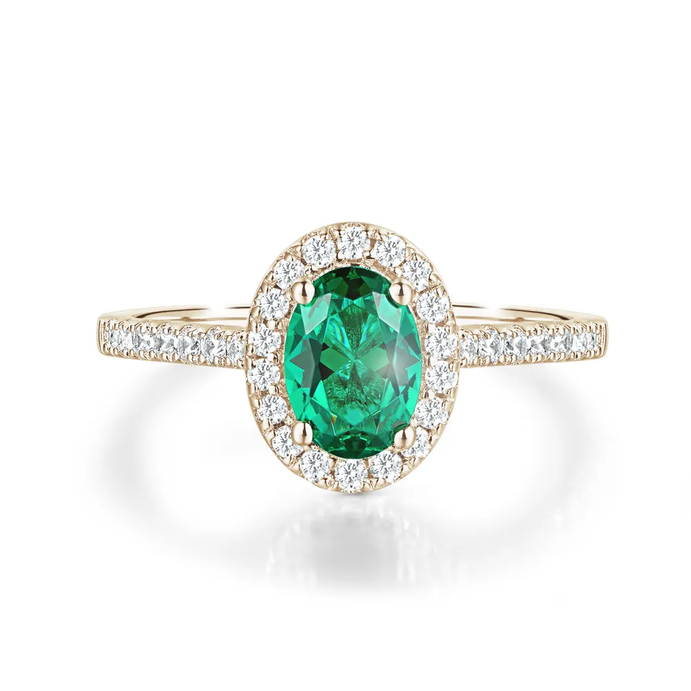 2 CT. Oval Emerald with Classic Halo Ring sold by MSBLUE Jewelry product image thumbnail 2