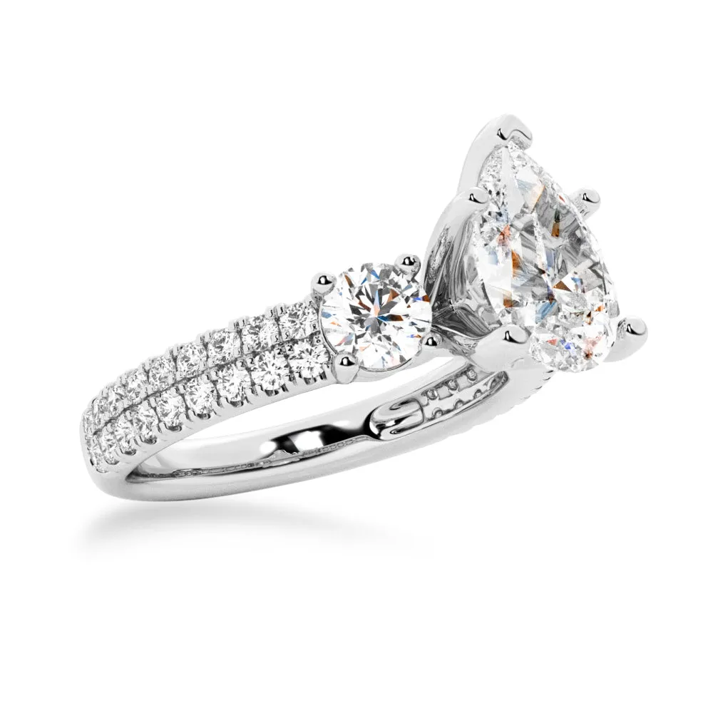NEW Double Row Pave Three Stone Pear Shaped Moissanite Engagement Ring sold by MSBLUE Jewelry product image thumbnail 4
