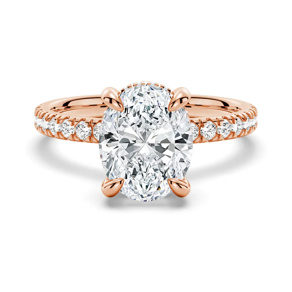 Micropavé Oval Hidden Halo Moissanite Couple's Ring Set with Men's Wedding Band sold by MSBLUE Jewelry product image thumbnail 5