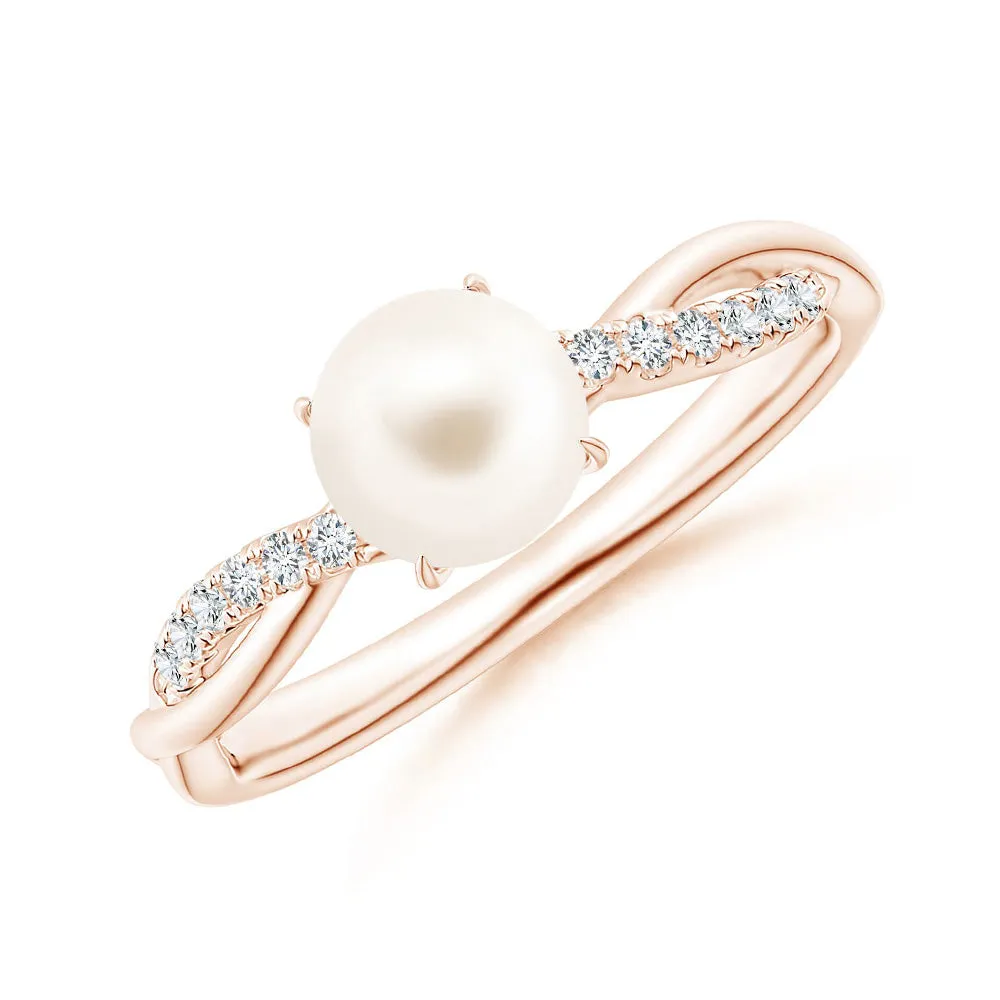 8mm Freshwater Cultured Pearl Twisted Band Shank Ring with Moissanite Pavé sold by MSBLUE Jewelry product image thumbnail 4