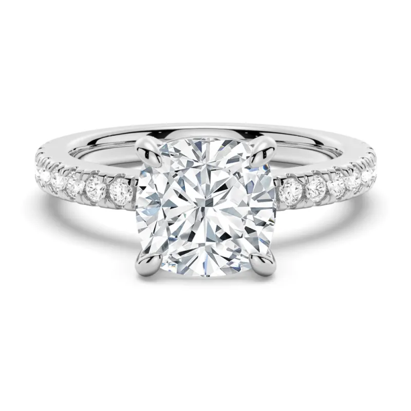 Pavé Band Cushion Cut Moissanite Engagement Ring sold by MSBLUE Jewelry