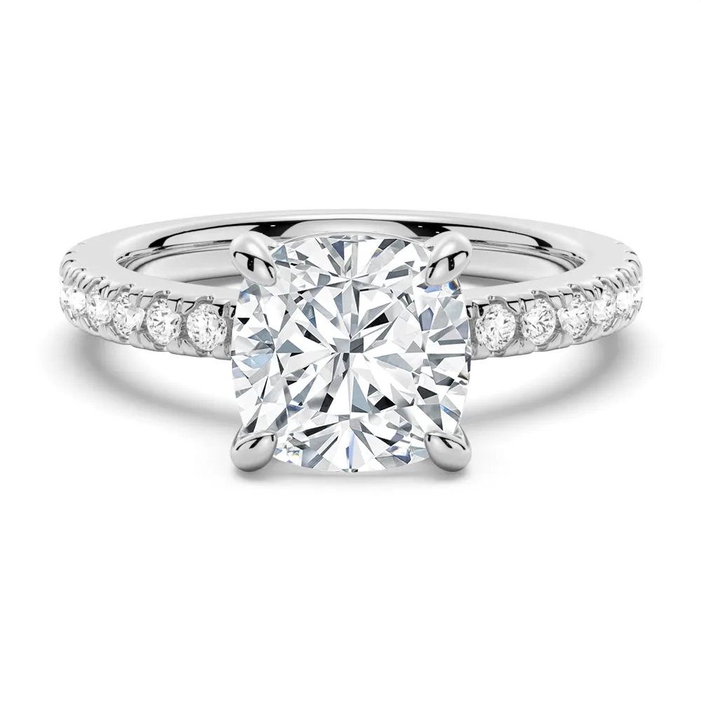 Pavé Band Cushion Cut Moissanite Engagement Ring sold by MSBLUE Jewelry