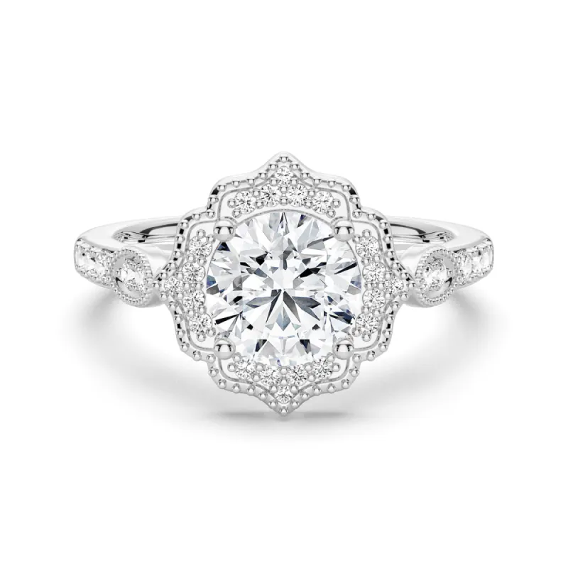 1 CT. Cadenza Halo Moissanite Round Cut Ring sold by MSBLUE Jewelry