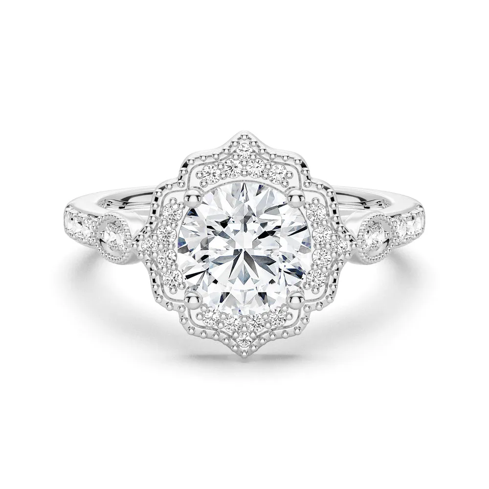 1 CT. Cadenza Halo Moissanite Round Cut Ring sold by MSBLUE Jewelry