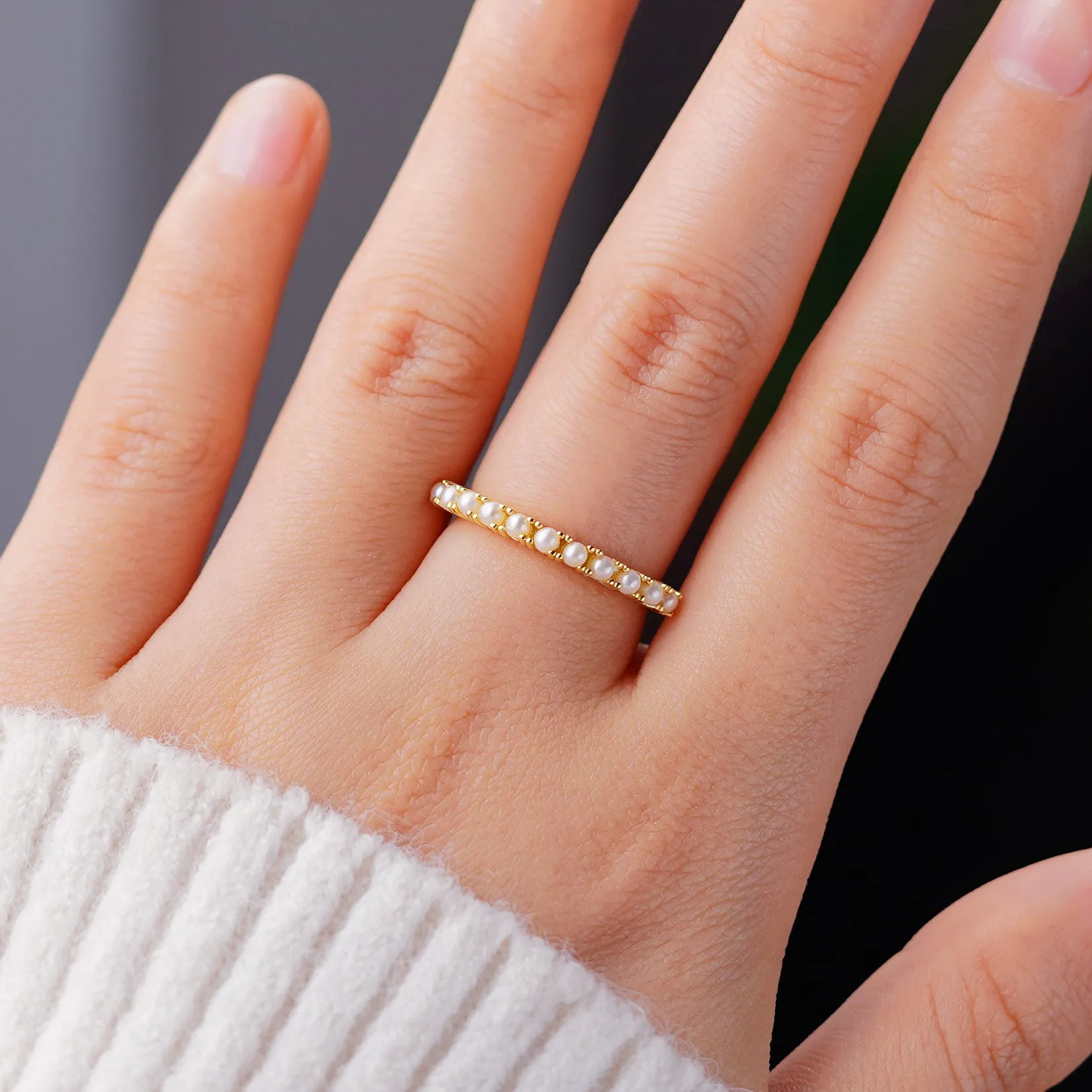 Freshwater Pearl Half Eternity Band sold by MSBLUE Jewelry product image thumbnail 4