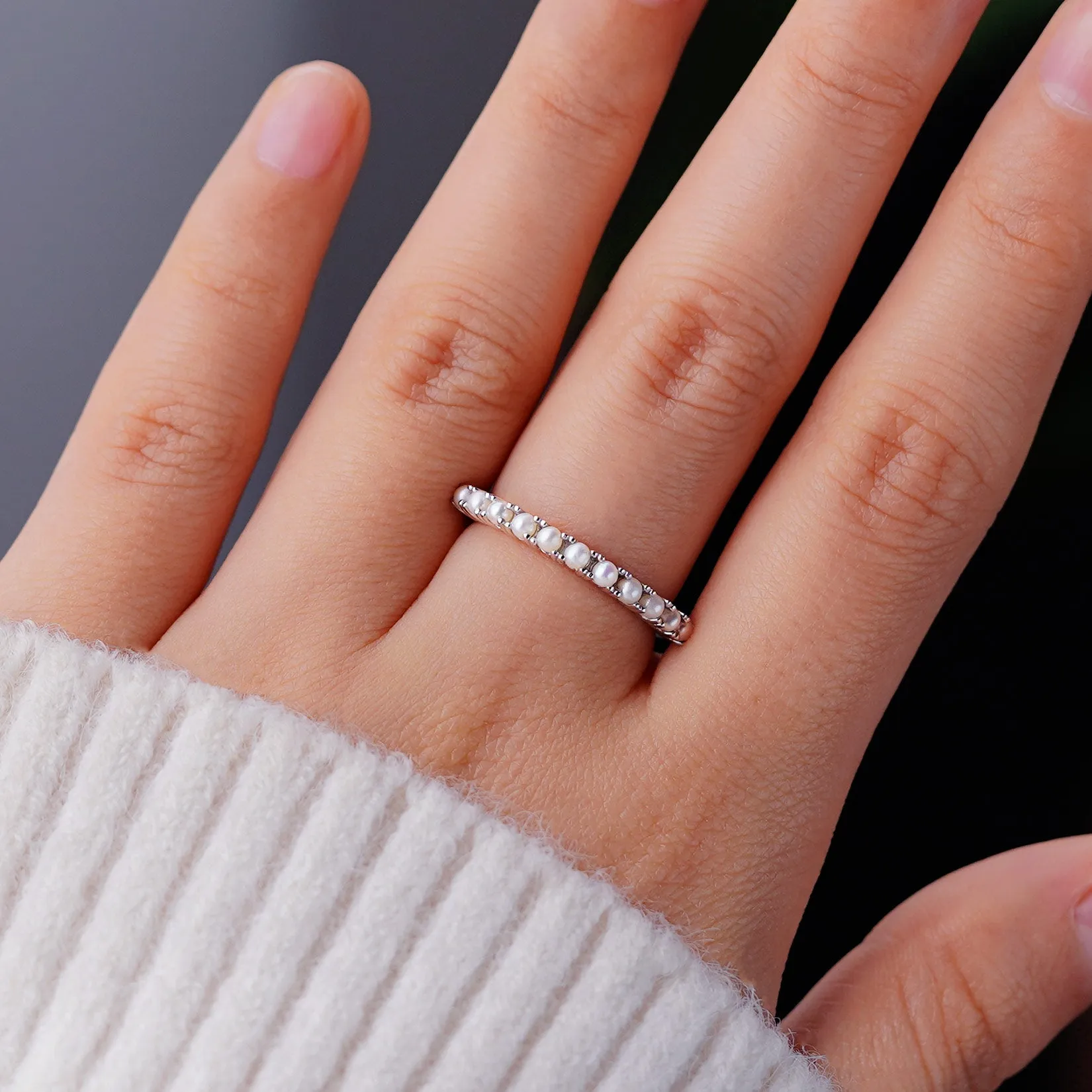 Freshwater Pearl Half Eternity Band sold by MSBLUE Jewelry product image thumbnail 5