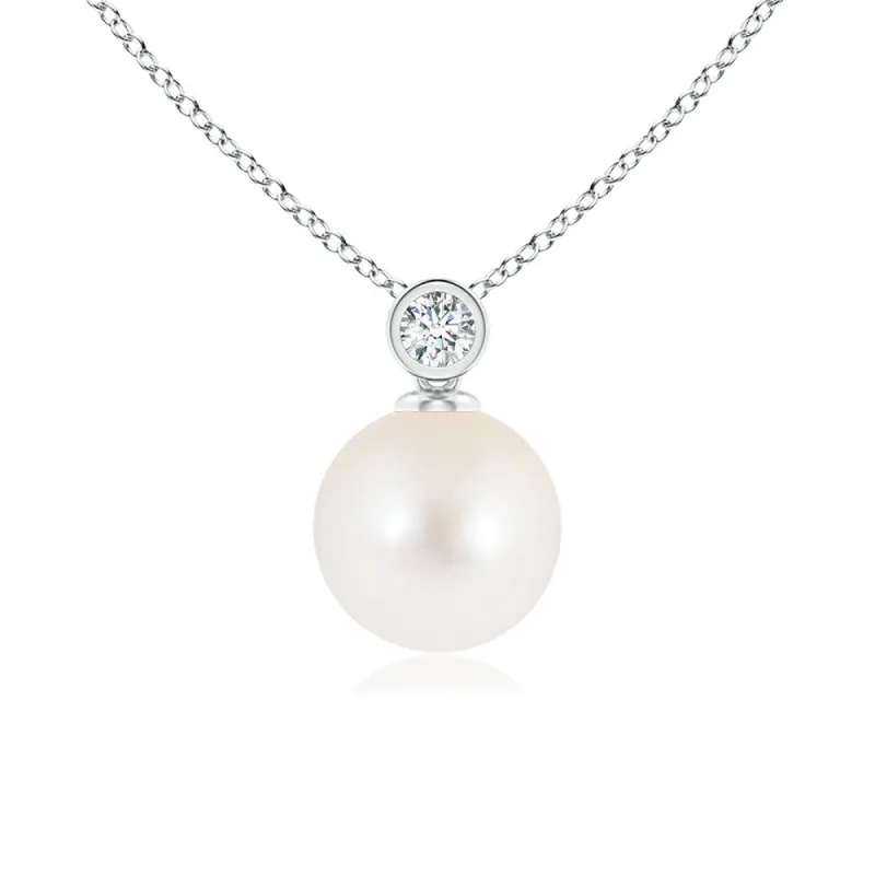 8mm Freshwater Cultured Pearl Pendant with Bezel Set Moissanite sold by MSBLUE Jewelry