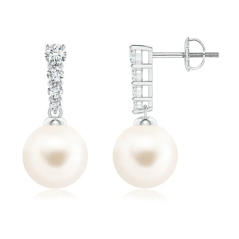 8mm Freshwater Cultured Pearl Earrings with Graduated Moissanite sold by MSBLUE Jewelry