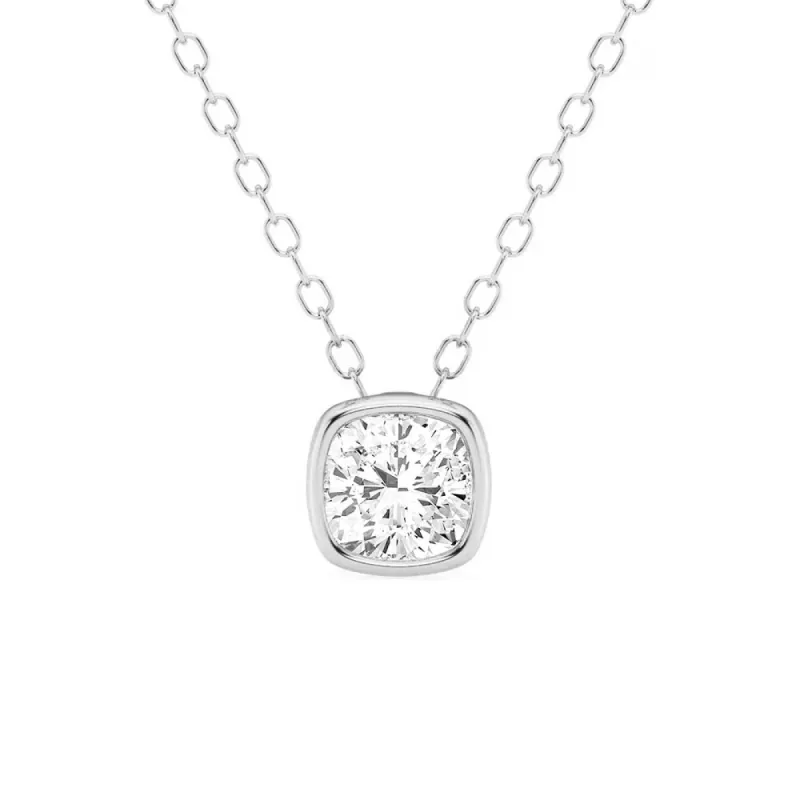 Cushion Cut Moissanite Bezel Set Solitaire Pendant Necklace sold by MSBLUE Jewelry