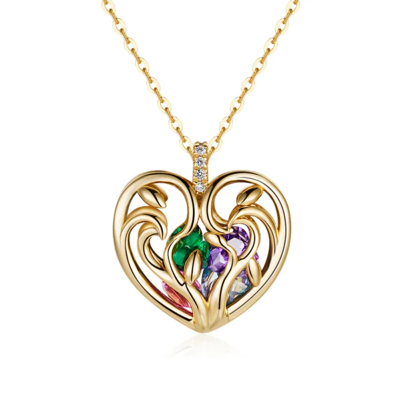 Custom Caged Heart Birthstones Necklace Pendant sold by MSBLUE Jewelry