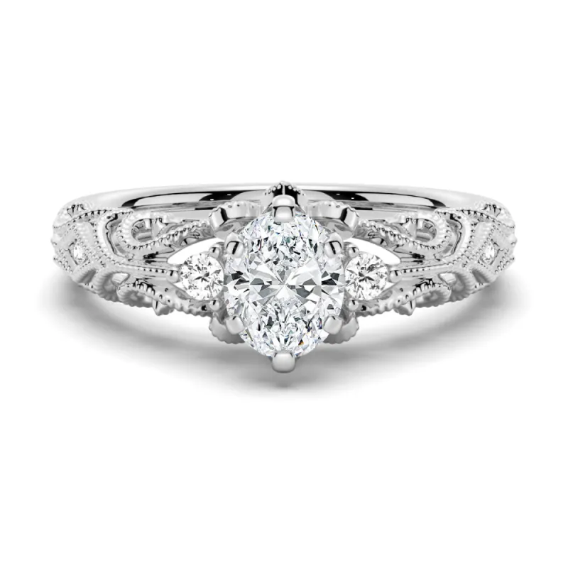 Romantic Vintage Oval Moissanite Engagement Ring sold by MSBLUE Jewelry