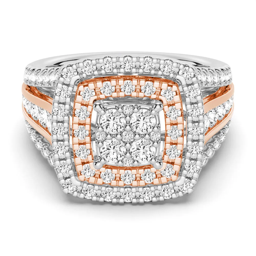 Vintage Cluster Two Tone Moissanite Engagement Ring With Triple Shank Band sold by MSBLUE Jewelry product image thumbnail 3