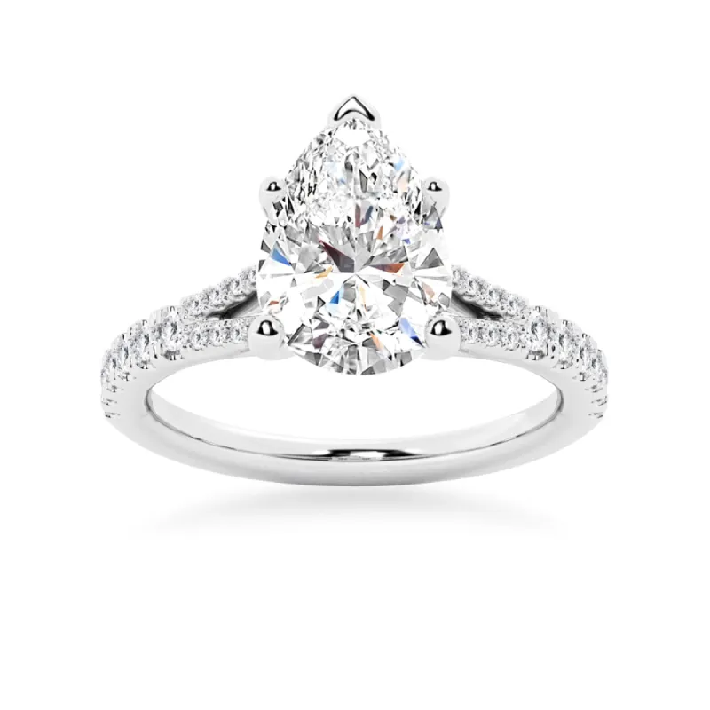 NEW Pear Shaped Split-Shank Moissanite Engagement Ring sold by MSBLUE Jewelry