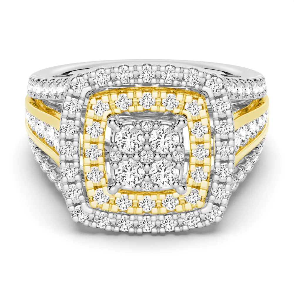 Vintage Cluster Two Tone Moissanite Engagement Ring With Triple Shank Band sold by MSBLUE Jewelry