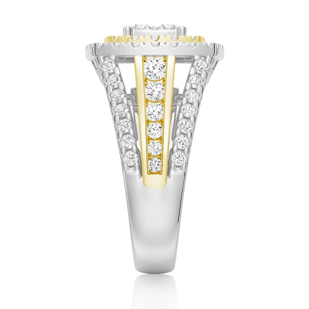 Vintage Cluster Two Tone Moissanite Engagement Ring With Triple Shank Band sold by MSBLUE Jewelry product image thumbnail 5