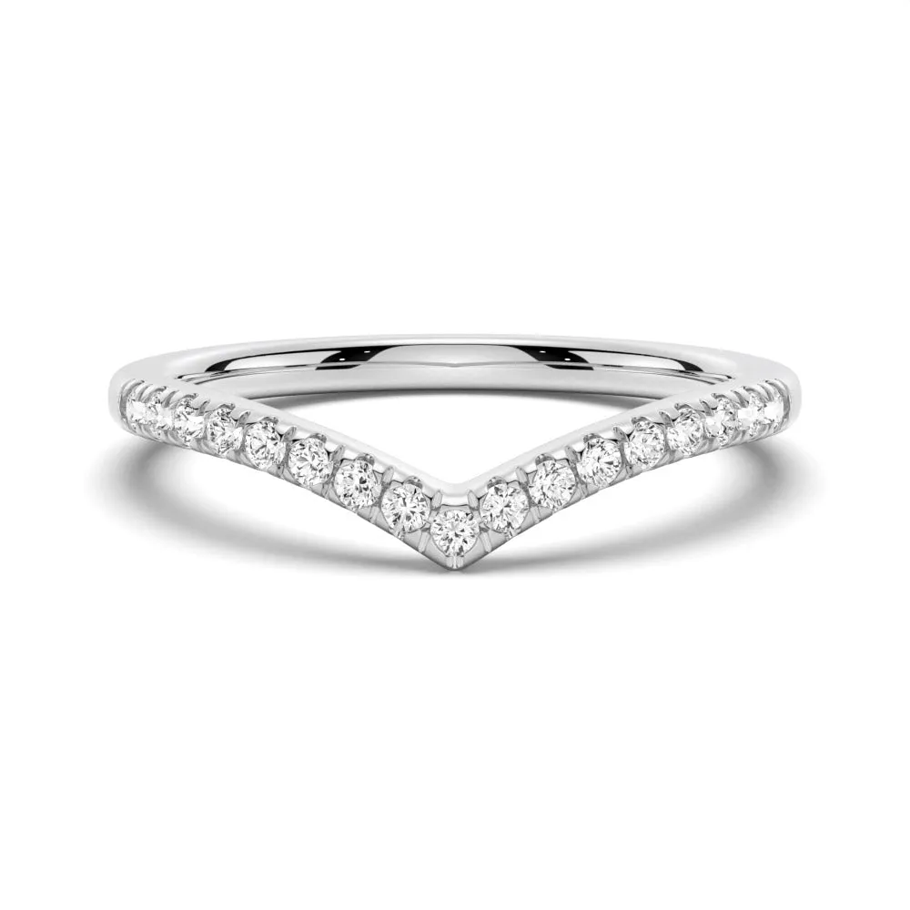 Curved V Moissanite Pave Wedding Band sold by MSBLUE Jewelry