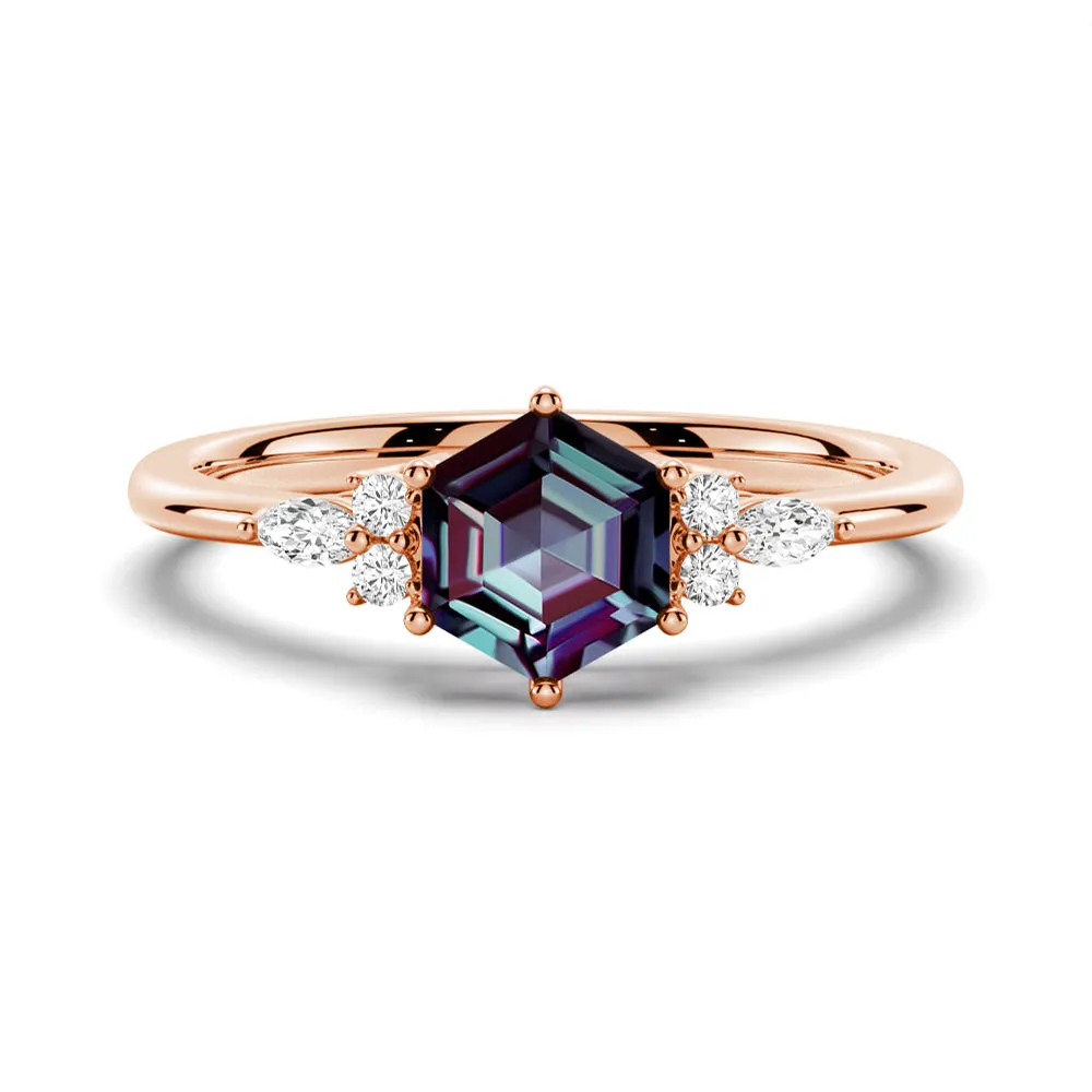 1.5 CT. Hexagon Cut Unique Alexandrite Engagement Ring With Moissanite Accents sold by MSBLUE Jewelry