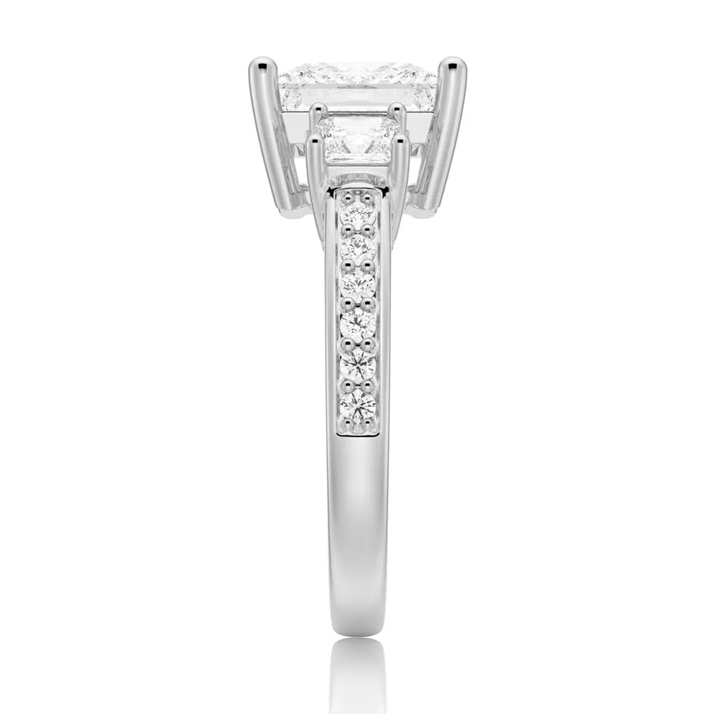 Three Stone Princess Shaped Moissanite Engagement Ring sold by MSBLUE Jewelry product image thumbnail 5