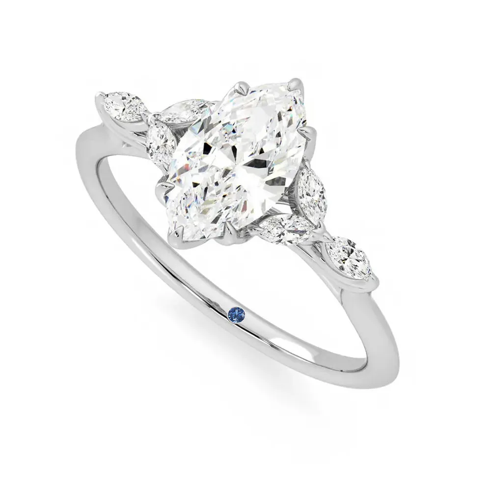 Marquise Cut Moissanite Engagement Ring with Petals and Hidden Anniversary Stone Accent sold by MSBLUE Jewelry product image thumbnail 2
