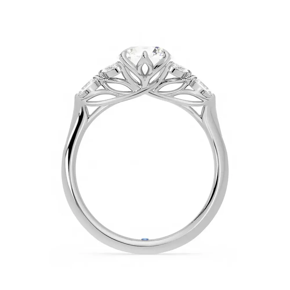 Marquise Cut Moissanite Engagement Ring with Petals and Hidden Anniversary Stone Accent sold by MSBLUE Jewelry product image thumbnail 3