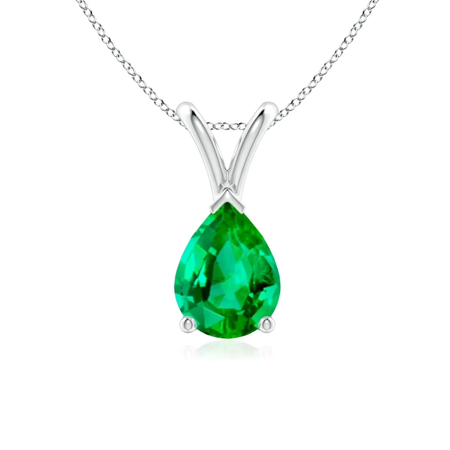 1 CT. Pear Shape Emerald Solitaire V-Bale Pendant sold by MSBLUE Jewelry