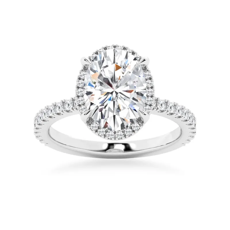 Half Eternity Oval Cut Moissanite Halo Engagement Ring sold by MSBLUE Jewelry