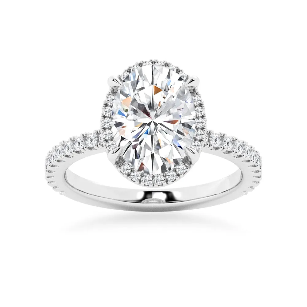 Half Eternity Oval Cut Moissanite Halo Engagement Ring sold by MSBLUE Jewelry