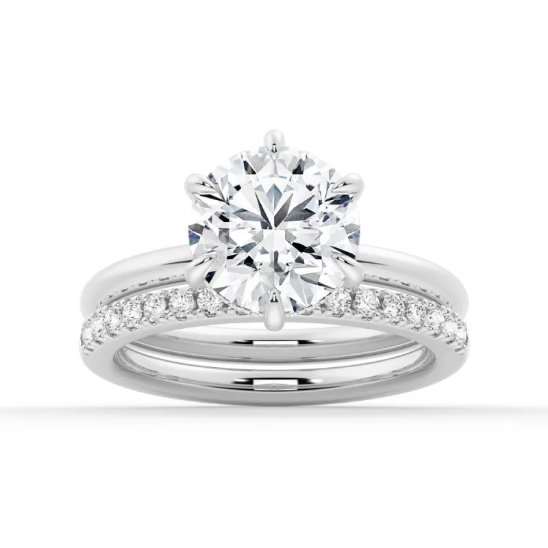 Six-Prong Solitaire Hidden Halo Moissanite Ring Set with Matching Wedding Band sold by MSBLUE Jewelry
