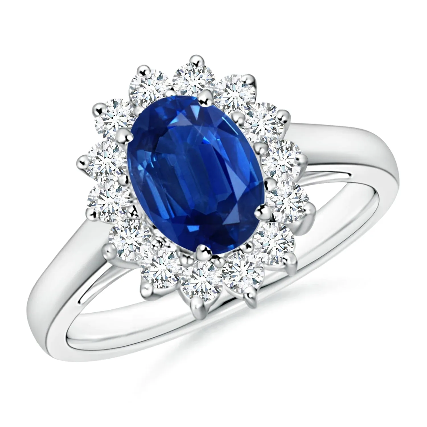 2 CT. Oval Sapphire Ring with Sunburst Diamond Halo sold by MSBLUE Jewelry