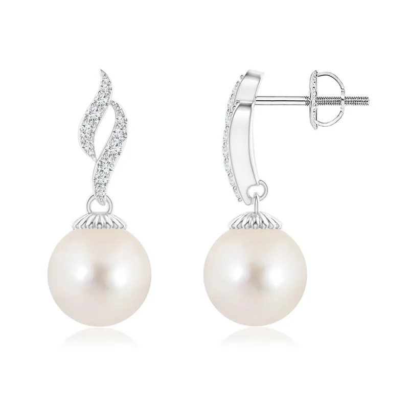 8mm Luminous Fire Freshwater Cultured Pearl Earrings with Moissanite Pavé sold by MSBLUE Jewelry