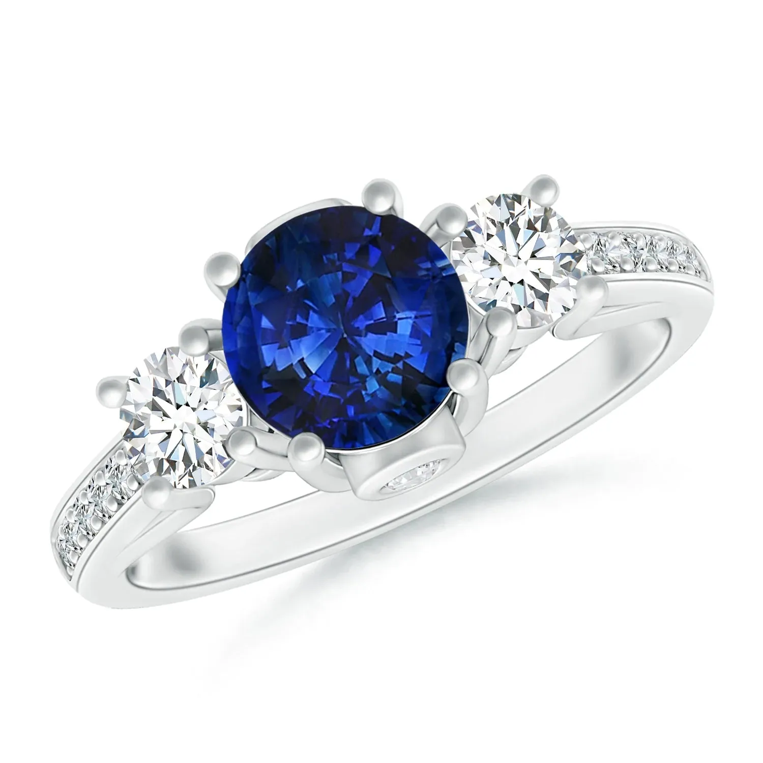 2.5 CT. Classic Blue Sapphire and White Sapphire Three Stone Ring sold by MSBLUE Jewelry