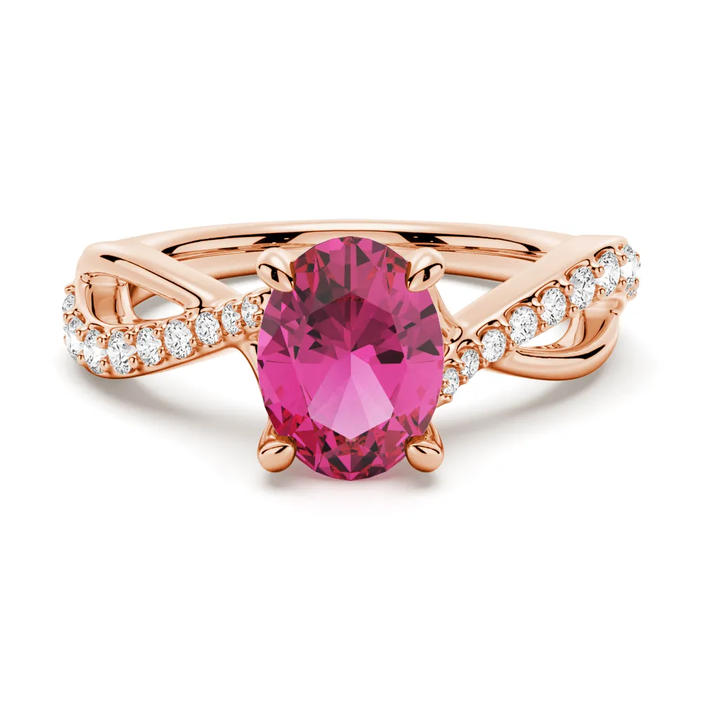 "You Are Stronger Than You Think" Oval Pink Sapphire Ring With Infinite Band sold by MSBLUE Jewelry