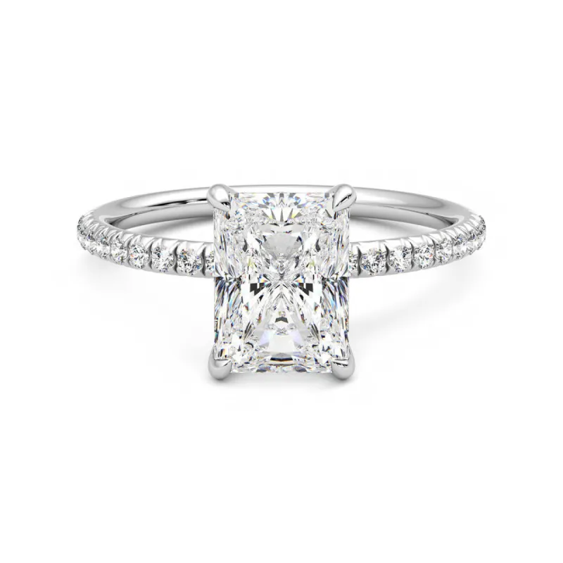 Four Prong Radiant Cut Moissanite Engagement Ring with Hidden Anniversary Stone Accent sold by MSBLUE Jewelry