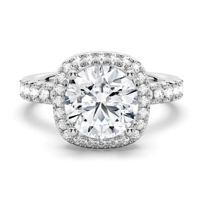 Brilliant Halo Round Moissanite Engagement Ring sold by MSBLUE Jewelry