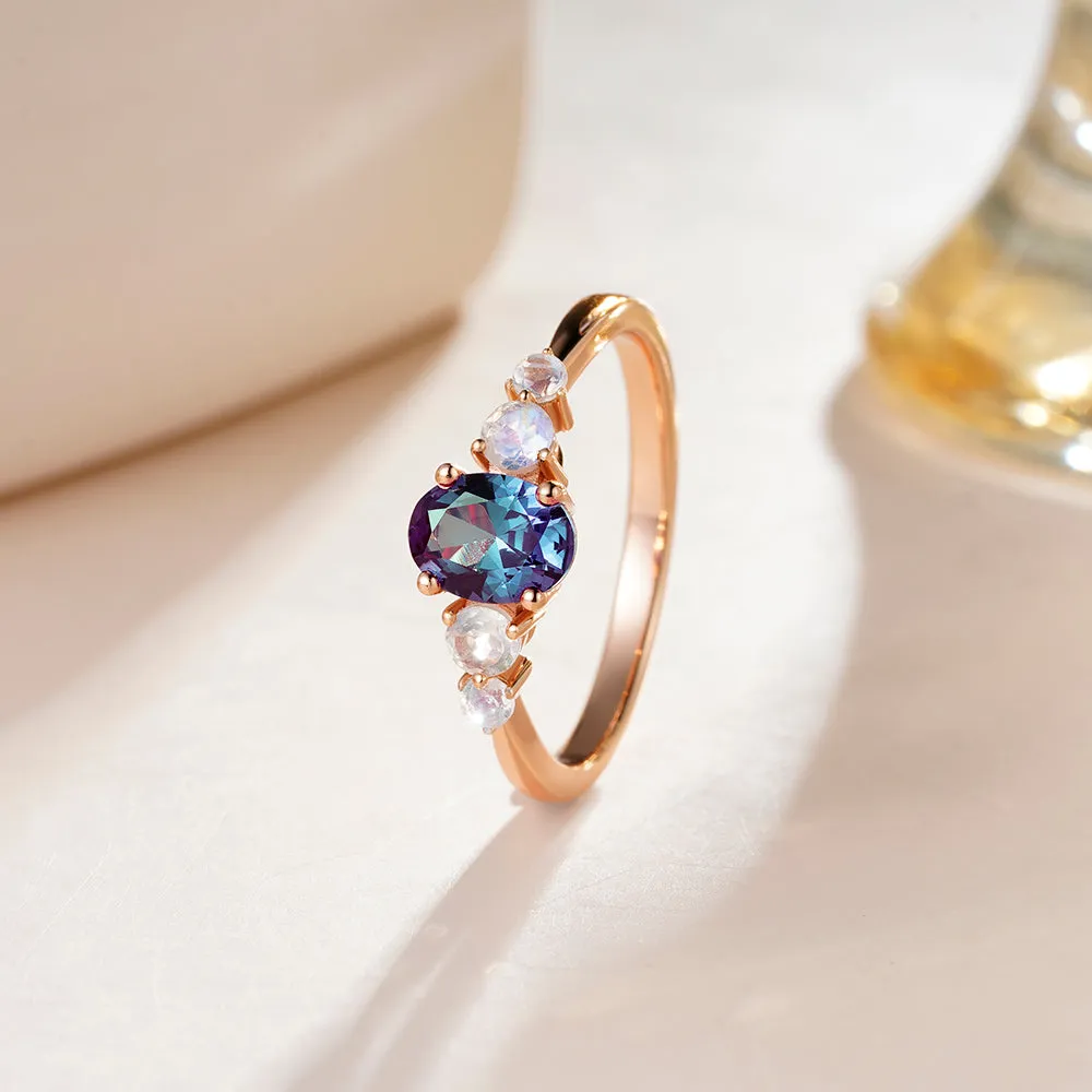 1.5 CT. Oval Alexandrite Engagement Ring With Moonstone Accents sold by MSBLUE Jewelry product image thumbnail 5