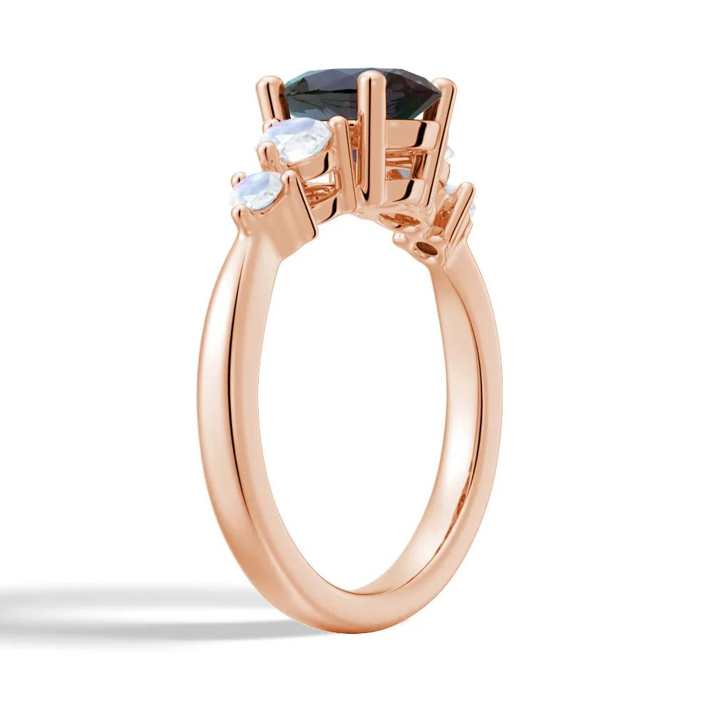 1.5 CT. Oval Alexandrite Engagement Ring With Moonstone Accents sold by MSBLUE Jewelry product image thumbnail 2